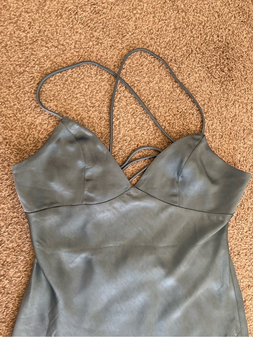 Hello Molly Slate Blue Satin Slip Dress with Strappy Detail
